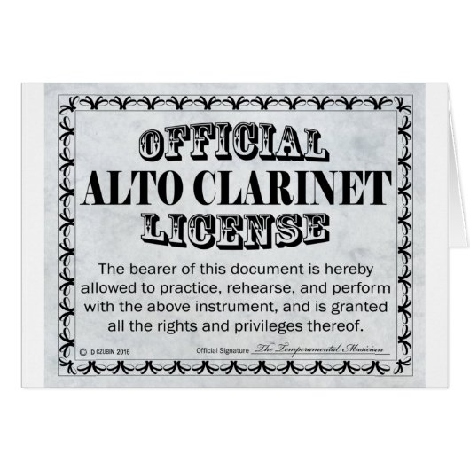 Alto Clarinet License (Front Horizontal)