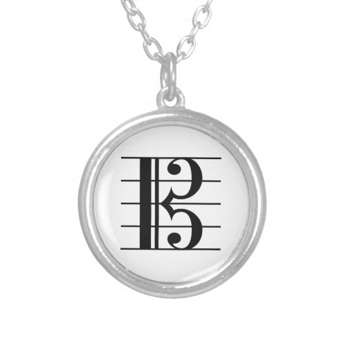 Alto Clef on Staff Silver Plated Necklace