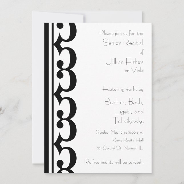 Alto Clef Themed Recital Invitation (Front)