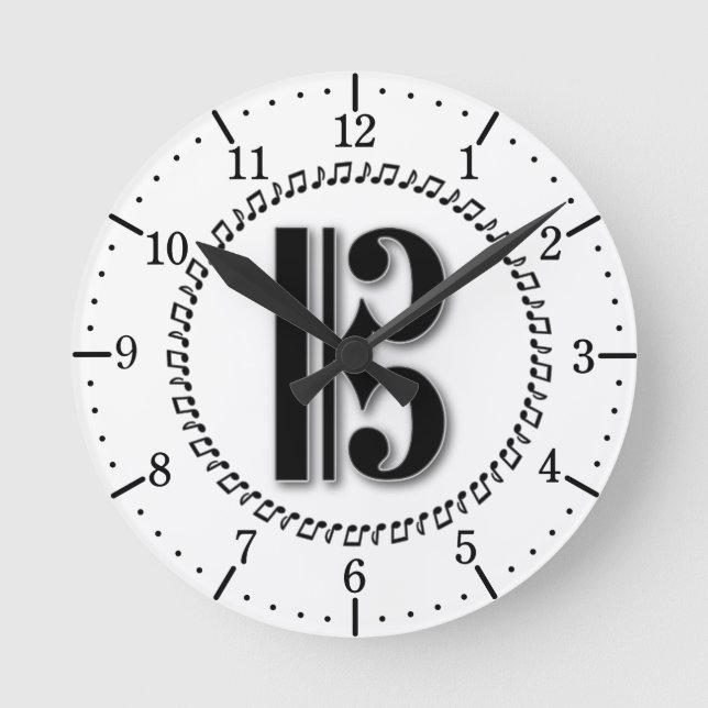 Alto or Tenor Clef Music Note Design C Clef Round Clock (Front)