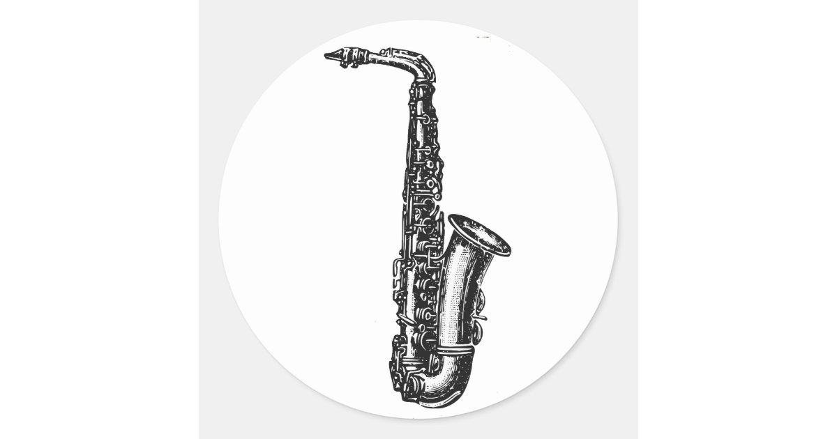 AB Saxophone and Trumpet Dancing Cartoon Classic Round Sticker, Zazzle