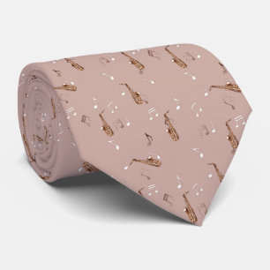 Alto Saxophone Pattern on Light Pink Neck Tie