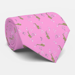 Alto Saxophone Pattern on Pink Neck Tie