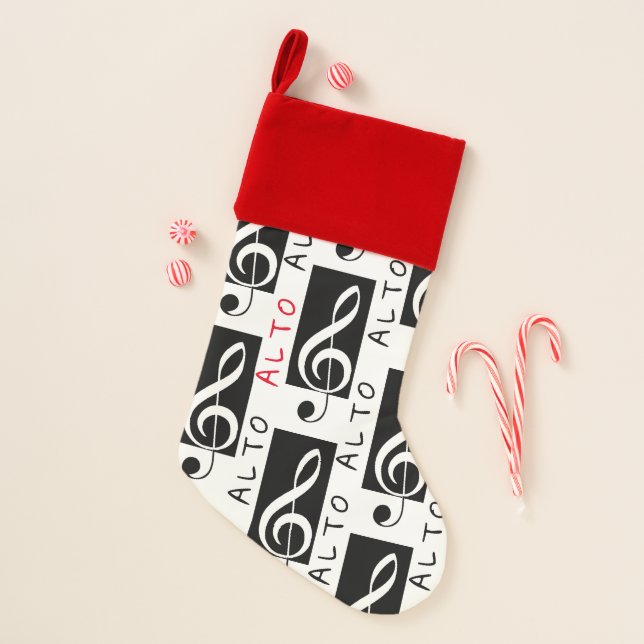 Alto Singer Treble Clef (Black and White) Christmas Stocking (Front)