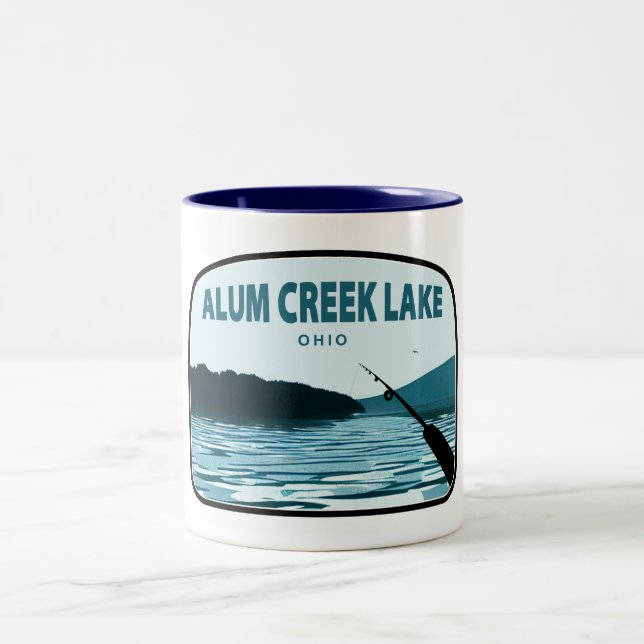Alum Creek Lake Ohio Fishing Rod Two-Tone Coffee Mug (Center)