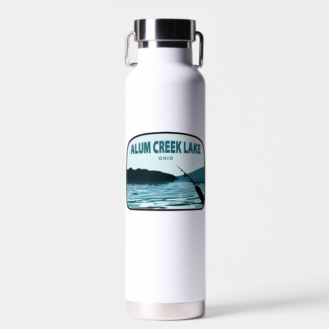 Alum Creek Lake Ohio Fishing Rod Water Bottle (Front)
