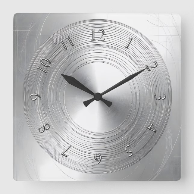 aluminium look square wall clock (Front)