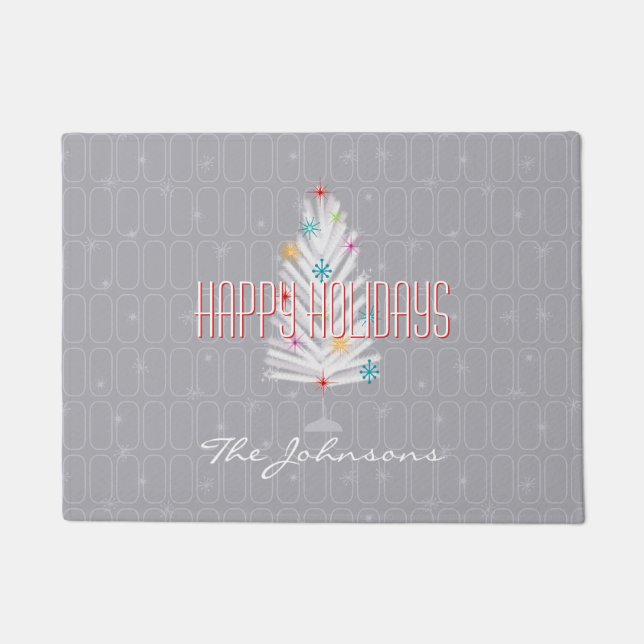 Aluminum Christmas Tree Grey Christmas Doormat (Front)