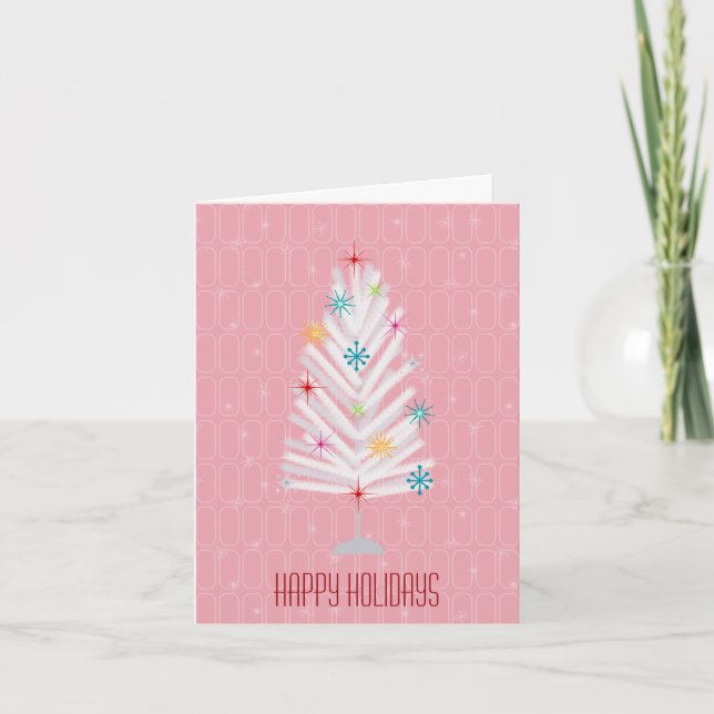 Aluminum Christmas Tree Pink Christmas Holiday Card (Front)