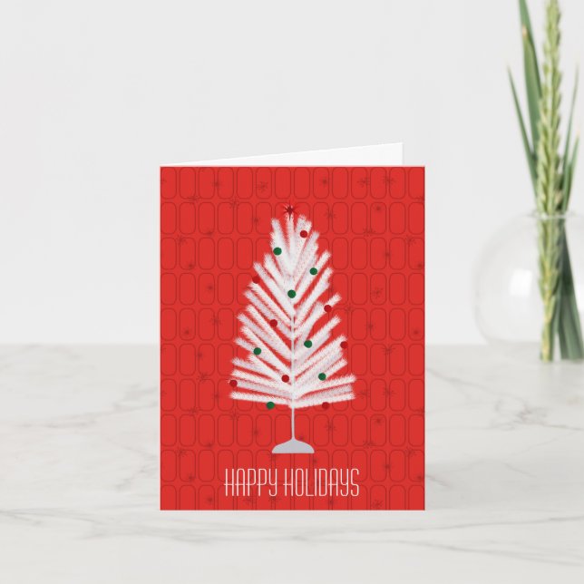 Aluminum Christmas Tree Red Christmas Holiday Card (Front)