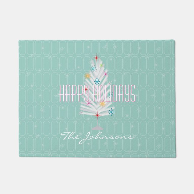 Aluminum Christmas Tree Teal Christmas Doormat (Front)