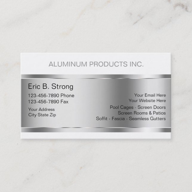 Aluminum Construction Business Cards (Front)