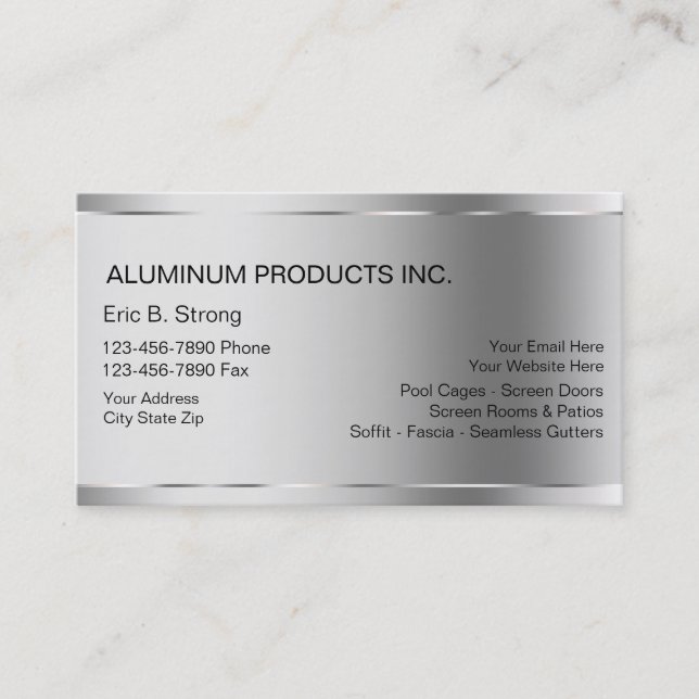 Aluminum Construction Business Cards (Front)