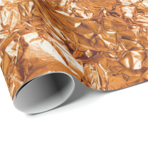 Aluminum Foil Coral Orange Gold Metallic Wrinkled Wrapping Paper