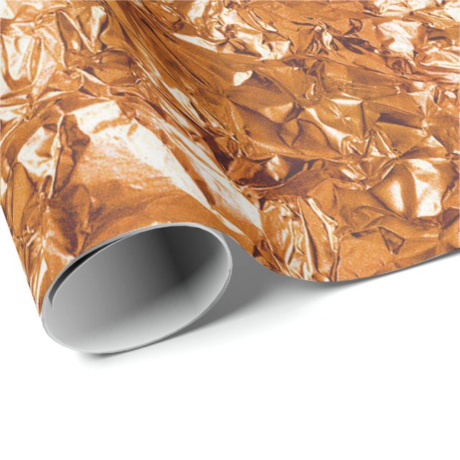 Aluminum Foil Coral Orange Gold Metallic Wrinkled Wrapping Paper (Roll Corner)