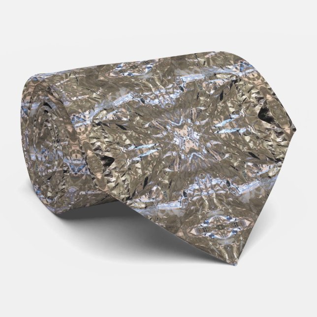 Aluminum Foil Crinkled Wrapper Abstract Art Neck Tie (Rolled)