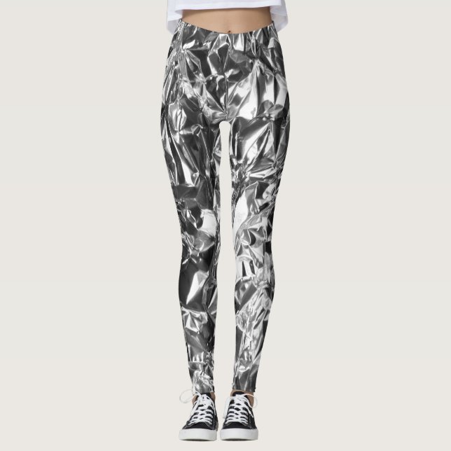 Aluminum Foil Design Silver Color Leggings (Front)