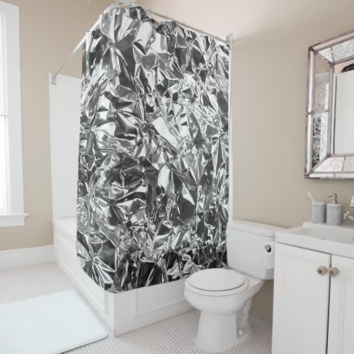 Aluminum Foil Design Silver Color Shower Curtain