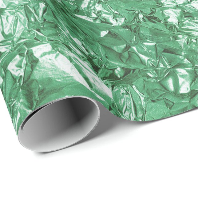 Aluminum Foil Greenery Green  Metallic Wrinkled Wrapping Paper (Roll Corner)
