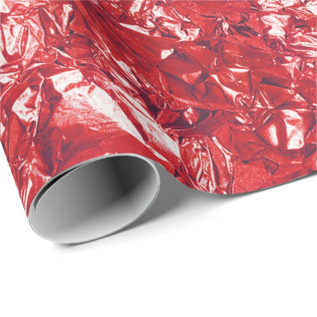 Aluminum Foil Red Vivid Metallic Wrinkled Wrapping Paper (Roll Corner)
