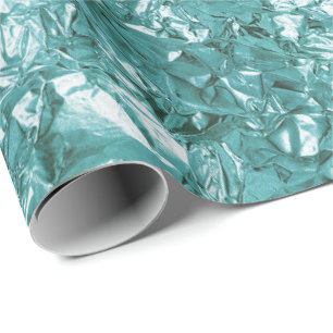 Aluminum Foil Teal Aquatic Green Wrinkled Wrapping Paper