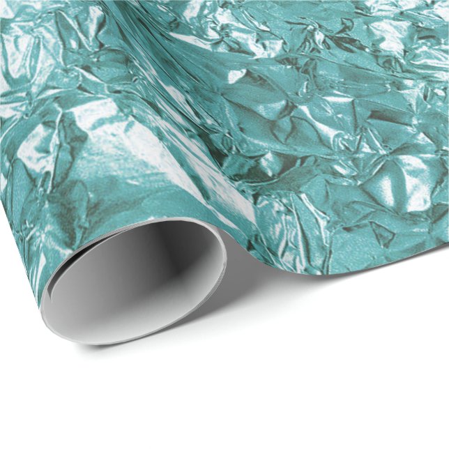 Aluminum Foil Teal Aquatic Green Wrinkled Wrapping Paper (Roll Corner)