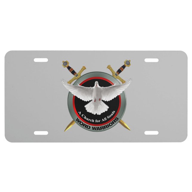 Aluminum License Plate two Swords with White Dove (Front)