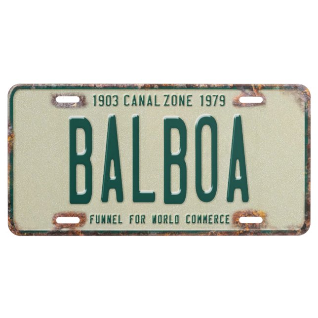 Aluminum Panama Canal Zone Plates: Balboa License Plate (Front)