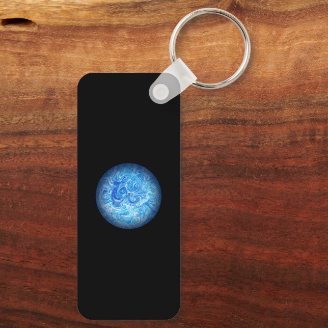 Aluminum Rectangle Calm Tide Fluid Art Keychain (Back)