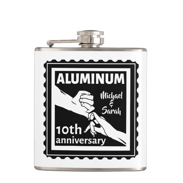 ALUMINUM traditional 10th wedding anniversary gift Flask (Front)