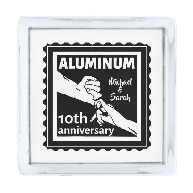 ALUMINUM traditional 10th wedding anniversary gift Silver Finish Lapel Pin (Front)
