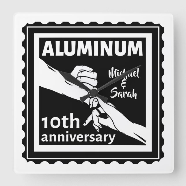 ALUMINUM traditional 10th wedding anniversary gift Square Wall Clock (Front)