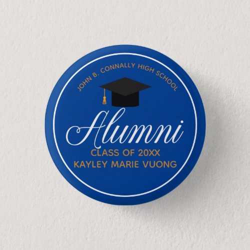 Alumni Blue Gold High School Custom Name Tag Button