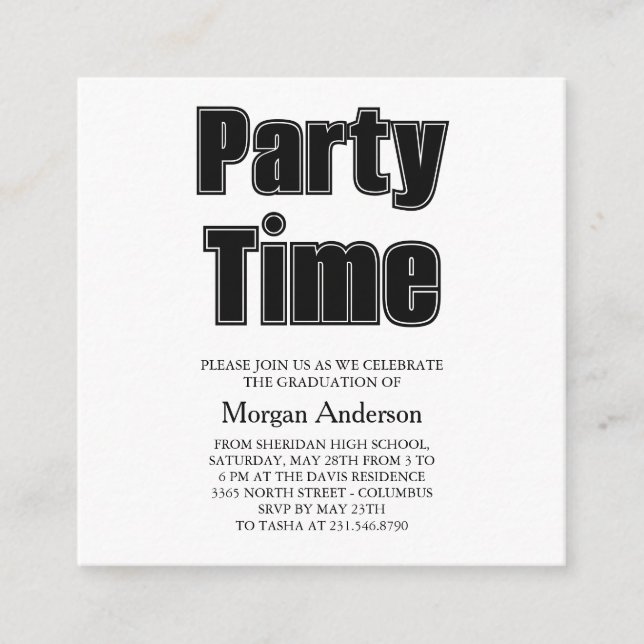 Alumni Font Black White Grad Party Card (Front)