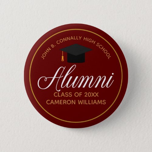 Alumni Maroon Gold High School Custom Name Tag Button