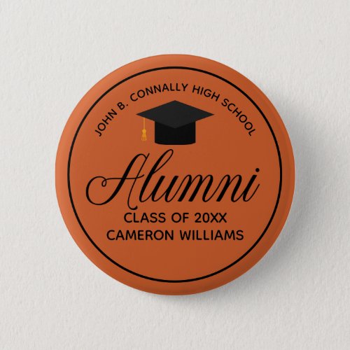 Alumni Orange High School Reunion Custom Name Tag Button