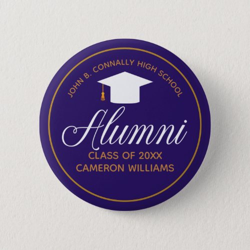 Alumni Purple Gold High School Custom Name Tag Button