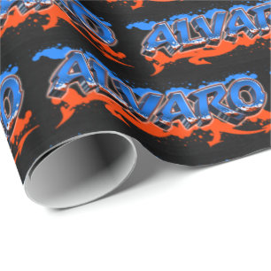 Alvaro first name graffiti blue orange wrapping paper
