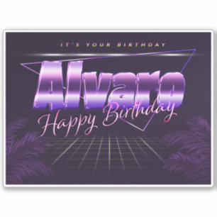 Alvaro Name First Name purple retro sticker birthd