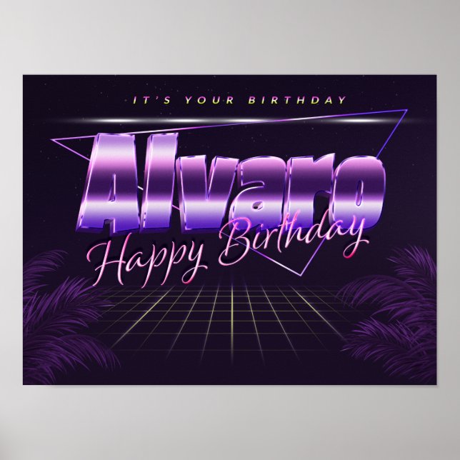 Alvaro Name Vorname lila retro Poster Geburtstag (Front)