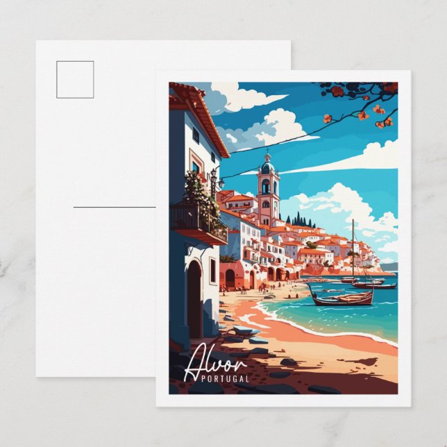 Alvor Portugal vintage travel illustration Postcard (Front/Back)