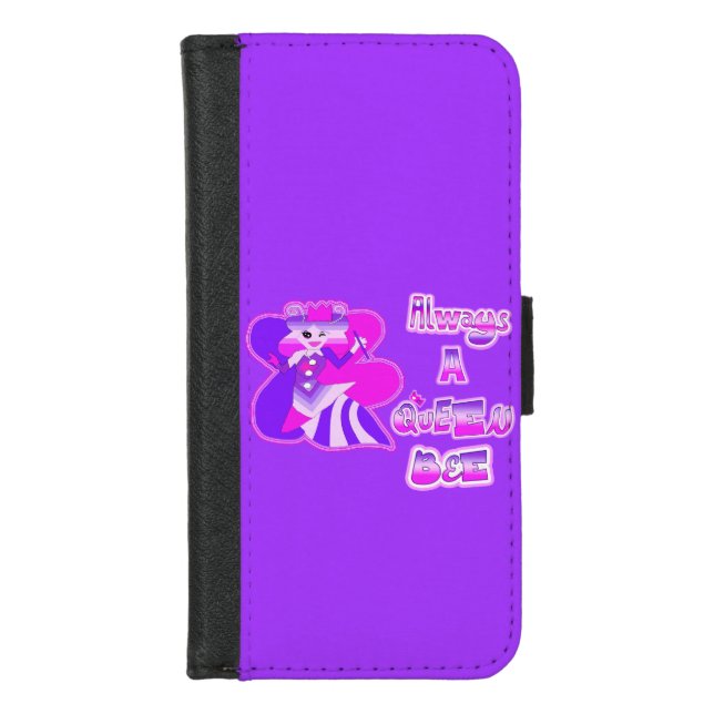Always a queen bee purple iPhone wallet case (Front)