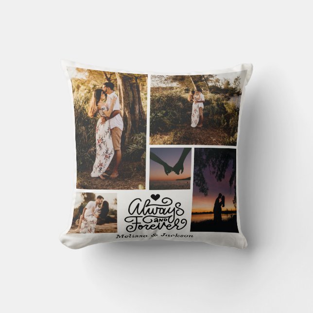 Always And Forever 5 Photos Collage Valentine Throw Pillow (Front)