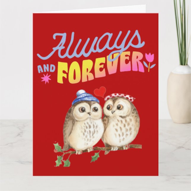 Always And Forever Cute Owls in Love    Card (Front)