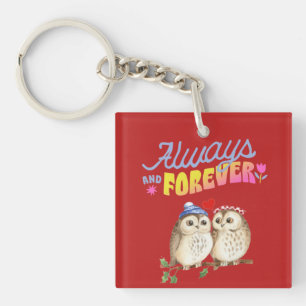Always And Forever Cute Owls in Love Keychain