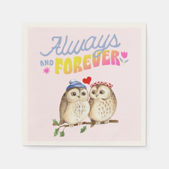 Always And Forever Cute Owls in Love    Napkins (Front)