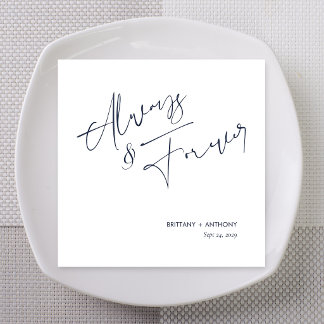 Always and Forever Navy Ampersand Script Wedding Napkins