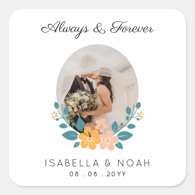 Always and Forever Personalized Wedding Square Sticker (Front)