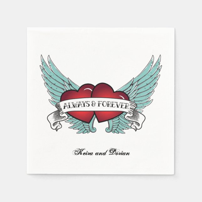 Always and Forever Rockabilly Winged Heart Paper Napkins (Front)