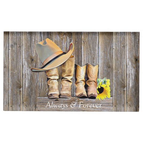 Always and Forever Rustic Cowboy Boots Sunflower Place Card Holder